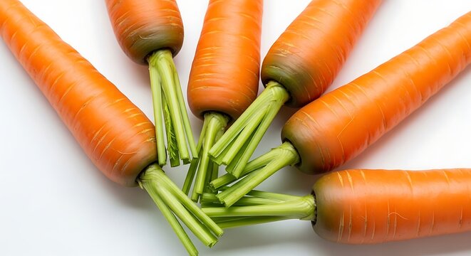 Closeup of fresh carrots with green tops