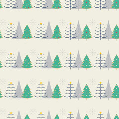 Seamless Christmas Tree Pattern with Snowflakes