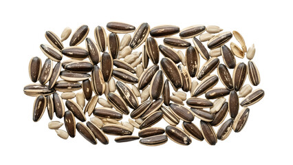 Pile of Black and White Sunflower Seeds On Transparent Background Raw Texture Overhead Shot