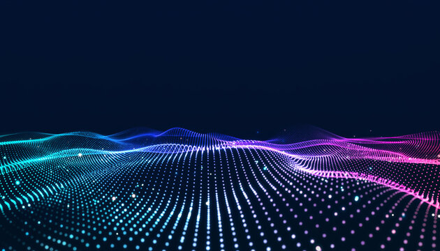 Neon Digital Wave Matrix Of Colorful Dots Flowing Across A Dark Horizon