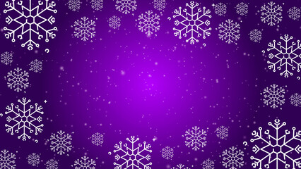 Doodle christmas snow outline seamless pattern with particles adorning a bright purple repeating background.