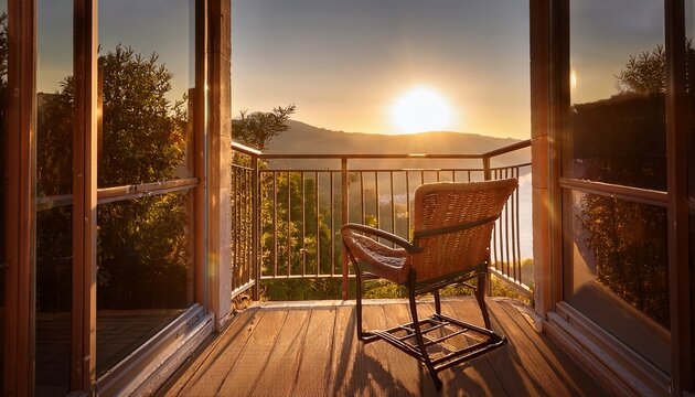 abandoned chair on a sunlit balcony creating a sense of solitude