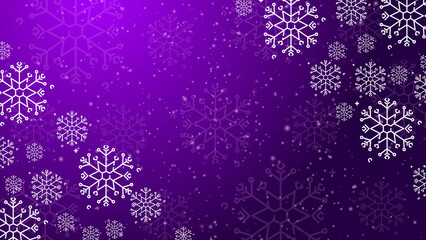 Doodle christmas snow outline seamless pattern with particles adorning a bright purple repeating background.