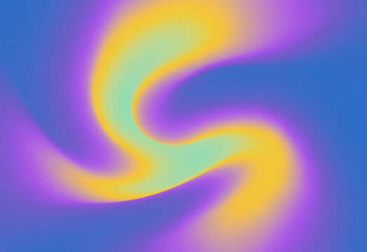 Vibrant swirling abstract background featuring a luminous gradient of purple, pink, blue and yellow hues with flowing forms and soft glow, ideal for wallpaper and digital art