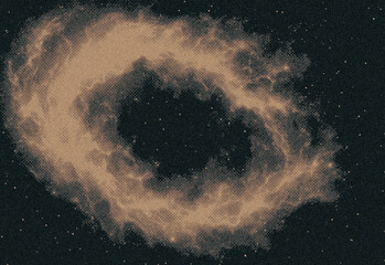 Close-up of a glowing dust ring in deep space forming a circular arc against a starry background, illustrating cosmic structure, nebular particles, and celestial light © DesignSells