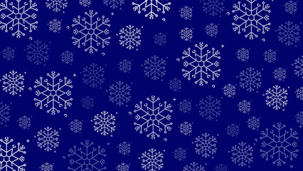Doodle christmas snow outline seamless pattern adorning a bright blue repeating background.