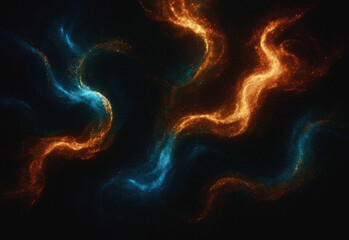 Abstract cosmic dust and glowing filament swirls in blue and orange tones, forming a dramatic space scene suitable for science, technology, and creative design projects
