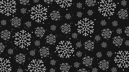 Doodle christmas snow outline seamless pattern with particles adorning a bright dark repeating background.