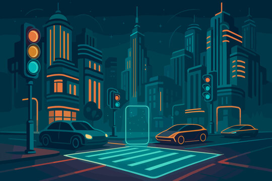 Balanced no symmetry vector futuristic cityscape labels shapes chinese retro surfaces style