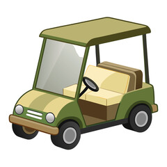 Naklejka premium Cartoon-style illustration of a green golf cart isolated on a white background