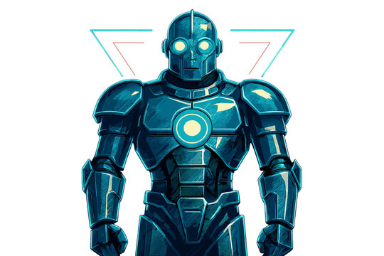 Eyes neon icon art polished marks robotic shapes no figure tall guardian