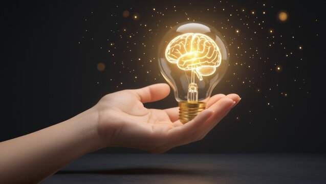 Innovative Mind Concept: Glowing Brain Inside Light Bulb Visualization.