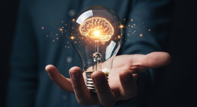 Innovative Mind Concept: Glowing Brain Inside Light Bulb Visualization. - Powered by Adobe