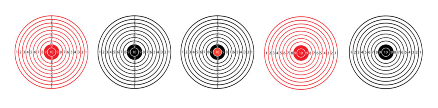 Target with numbers for shooting at a shooting range. Round target with a marked bulls-eye for shooting practice on the shooting range. Vector