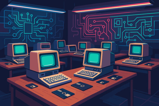 Punctuation desks vintage icon neon mechanical letters vector no futuristic fusion computer