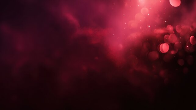 An abstract background with a gradient from dark red to black, featuring vibrant, sparkling red bokeh lights and a soft, smoky texture on the right, perfect for festive or elegant designs - Powered by Adobe