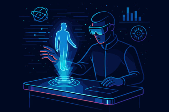 Icon communication holographic data no glowing scene vector fusion isolated neon letters