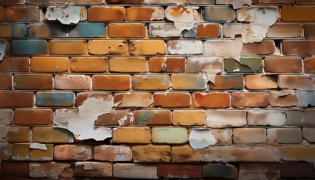 weathered brick wall with peeling paint texture