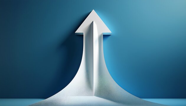 white 3d arrow pointing upwards on clean background