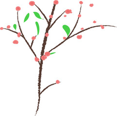 Hand-Drawn Style Cherry Blossom or Peach Blossom Branches Illustration