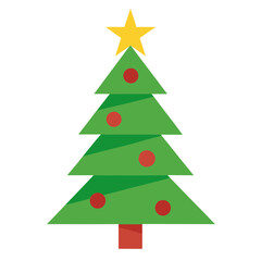 Illustration of a christmas tree with star and balls on transparent background
