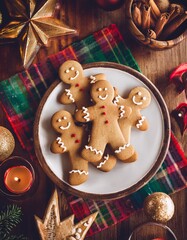 Collection of photos showcasing cozy holiday baking with gingerbread cookies, festive royal icing, colorful sprinkles, warm spices, rustic charm, and nostalgic Christmas kitchen scenes perfect for win