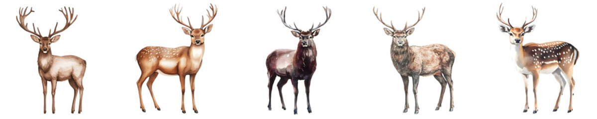 Watercolor deer illustrations on transparent background
