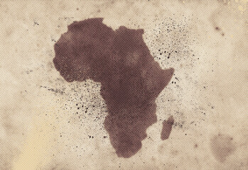 Vintage sepia silhouette of the African continent on aged parchment texture, antique geography illustration ideal for travel branding, educational design, and historical print © DesignSells