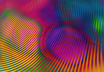 Vibrant abstract background featuring concentric rainbow circles and flowing curved lines in vivid orange, purple, blue, green, and pink tones creating a dynamic, visual texture