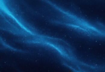 Fototapeta premium Abstract blue cosmic waves and starry dust swirl across a deep space background, capturing luminous nebula-like streaks, subtle grain, and a sense of vast interstellar motion