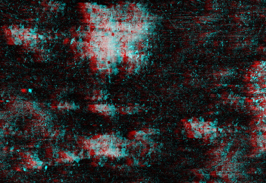 Dark abstract glitch texture with teal and red digital noise speckles, moody high contrast background suitable for design, branding, UI elements, overlays, and compositions