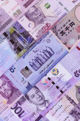 Money background, currency exchange, paper banknotes from different countries. Money cash currency