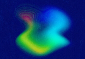 Abstract colorful light trails in blue, green, and yellow on a dark blue background, motion blur and soft bokeh, modern art photography for technology, design, and creative visuals