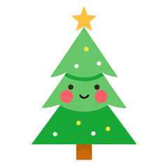 Illustration of a cute christmas tree with a star on transparent background