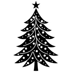 Christmas tree silhouette with star and ornaments on transparent background