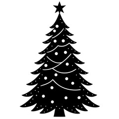 Obraz premium Black christmas tree with star and white ornaments on transparent background