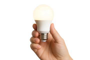 Light-skin tone hand holding light bulb — PNG transparent