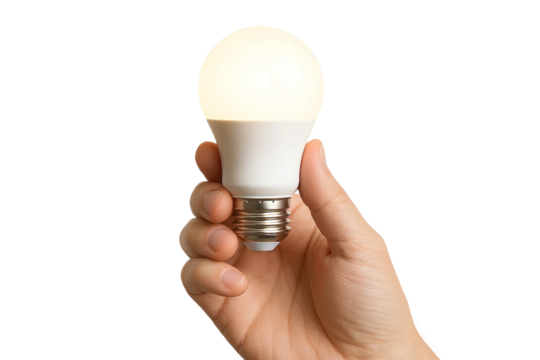 Light-skin tone hand holding light bulb — PNG transparent