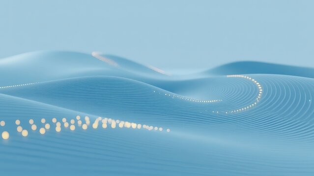 Abstract Light Blue Digital Waves and Dots Pattern, Evoking Sand Dunes with Soft Daylight and Shadows