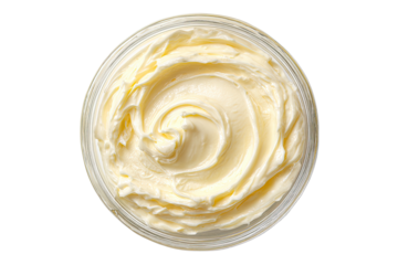 Creamy, swirl of butter in glass jar