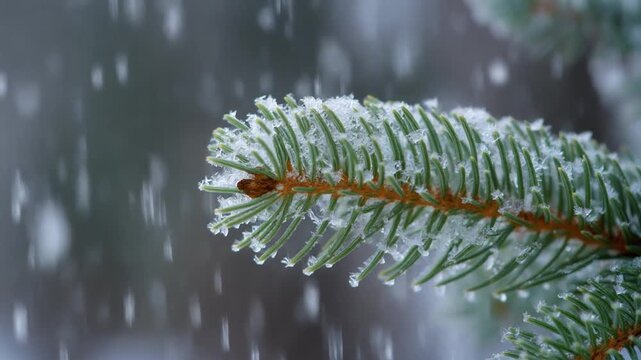 Schneeflocken auf Tannenzweig