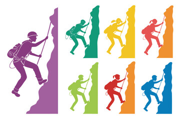 set of Mountain climber silhouette isolated on white background