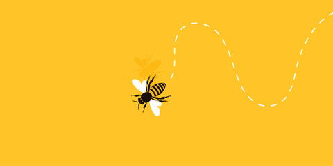 Background Flying bees. Yellow banner of bees with goals