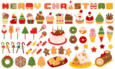 かわいいクリスマスのお菓子のイラスト素材セット