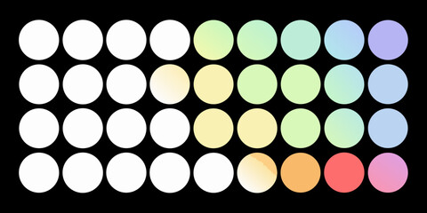 A grid of colorful circles with a gradient effect on a black background
