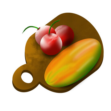 Illusreation of fruits in wooden cutting