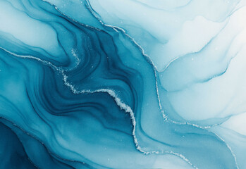Naklejka premium Blue abstract marble texture with flowing waves and soft gradients ideal for backgrounds, wallpapers, branding materials, graphic design, presentations, and creative layouts
