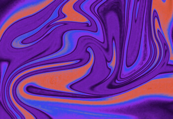 Fototapeta premium Vibrant abstract background featuring swirling purple and orange marbling texture with luminous color gradient, modern design element for digital art, wallpaper, and layouts