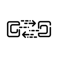 Two abstract shapes with arrows showing transfer or connection