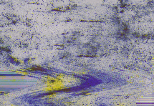 Abstract digital glitch texture with pixelated noise, distorted lines and purple yellow color bands creating a modern, edgy background for design projects, banners, and creatives